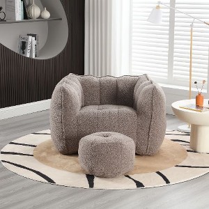 CAVINAS Soft Bean Bag Chair for Adults, Square Lazy Sofa with High Resilient Foam and Footstool, for Living Room and Bedroom, Coffee - 1 of 4