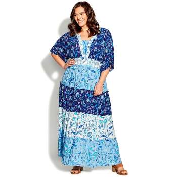 Women's Plus Size Daisy Tiered Maxi Dress - blues | AVENUE