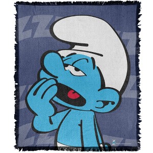 The Smurfs Lazy Smurf Blanket 50"x60" Woven Tapestry - 1 of 4