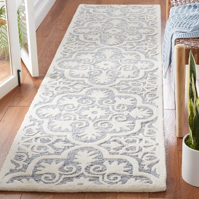 Light Blue and Ivory Floral Hand-Tufted Wool Runner Rug