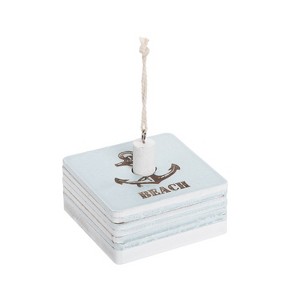 Beachcombers Mdf Light Blue Anchor Beach Coaster Set Wood Composite Home Decor Dining Table Coastal Nautical Beach Ocean Marine - 1 of 2