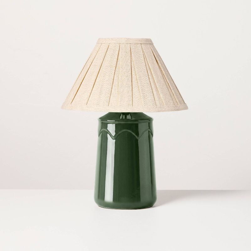 Green Ceramic Table Lamp with Pleated Shade - Hearth & Hand™ with Magnolia