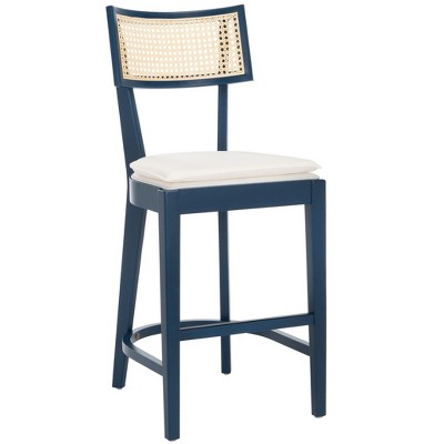 Galway Navy and Natural Cane Counter Stool with White Cushion