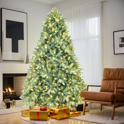 Resenkos Artificial 8ft Blue  Tint Christmas Tree with 3308 PE/PVC Mixed Branch Tips, 900L warm white led