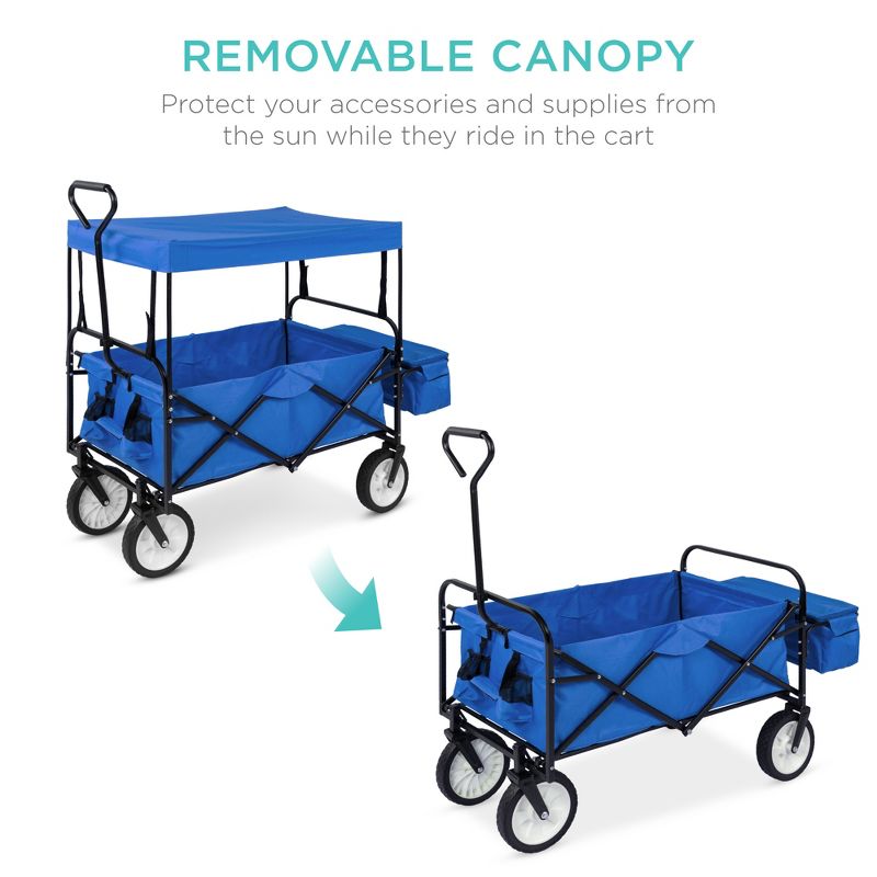 Best Choice Products Folding Utility Cargo Wagon Cart w/ Removable Canopy, Cup Holders, 3 of 8