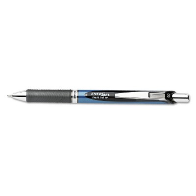 Pentel EnerGel RTX Retractable Liquid Gel Pen .5mm Silver/Black Barrel Black Ink BLN75A