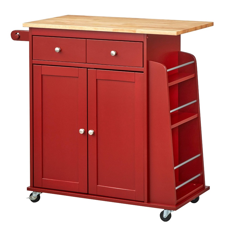 Michigan Kitchen Cart Red - Buylateral: Wood Composite, Locking Wheels, Storage Shelves