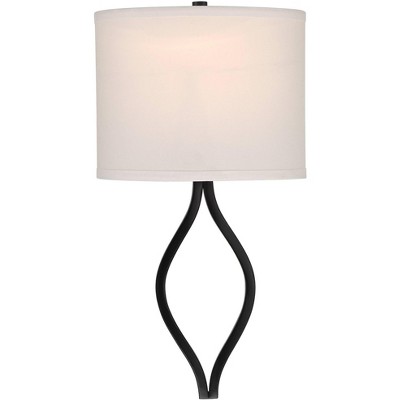 Possini Euro Design Sian Modern Wall Sconce Black Hardwire 10 1/4" Fixture Linen Halfmoon Hardback for Bedroom Living Room Hallway