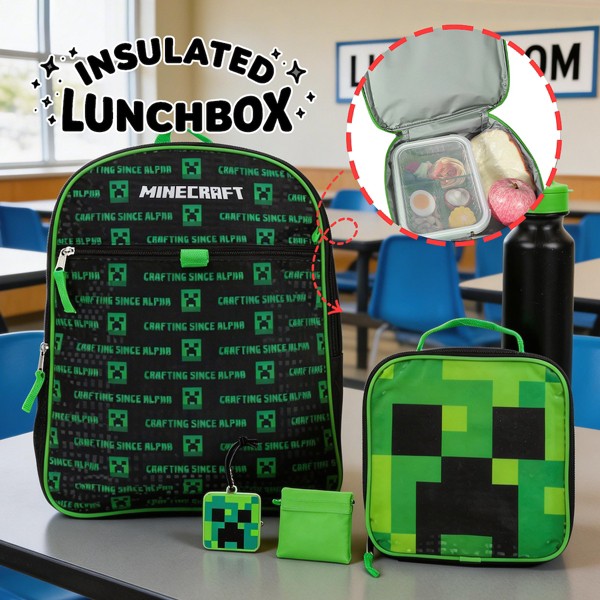 Set de 4 piezas de mochila escolar Minecraft para niños 5