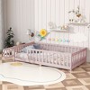 COWLOWN Twin Size Floor Bed with Safety Fence & Door, Rubber Wood Montessori Bed for Toddlers - 3 of 4