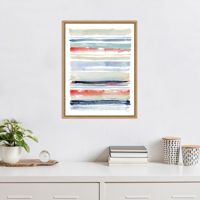 Modern Abstract Striped Canvas Wall Art with Maple Frame