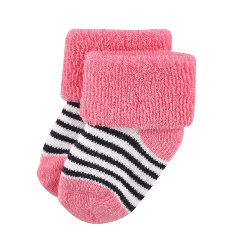 Luvable Friends Baby Girl Newborn and Baby Terry Socks, Navy Mary Jane, 4 of 12