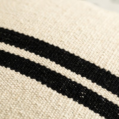 16" Handwoven Cotton Throw Pillow with Black Stripes