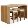 LOVSON 5 Piece Outdoor Bar Set, Patio Acacia Wood Bar Height Table,Four Stools with Cushions, Backyard, Poolside, Balcony, Beige - 4 of 4