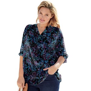 Woman Within Plus Size Rayon 7-Day Three-Quarter Sleeve Tab-Front Tunic - 1 of 4