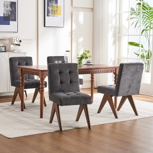 YOUNIKE Modern Upholstered Chair Dining Room Armless Kitchen Chairs Set of 4 Linen Fabric Chair Vanity with 4.7" Thick Cushion Wood V-Leg - 1 of 4