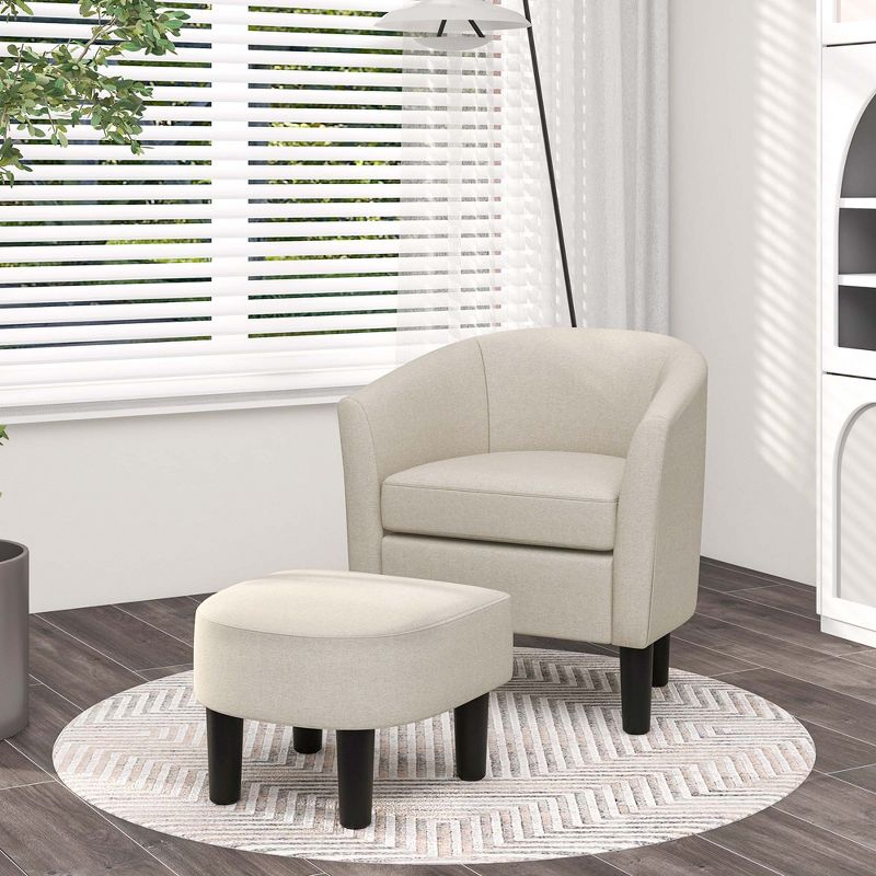 Costway Barrel Club Chair with Ottoman Set Footrest Curved Back & Removable Seat Cushion Grey/Beige, 2 of 11