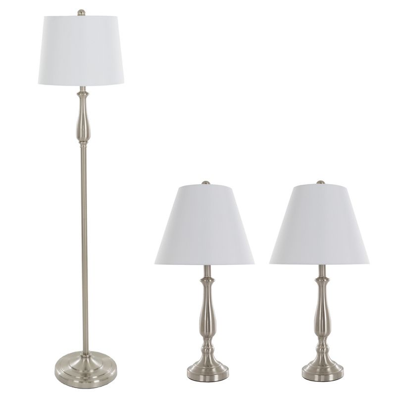Table Lamps and Floor Lamp Traditional Set of 3 (3 LED bulbs included) Brushed Steel - Yorkshire Home, 1 of 7
