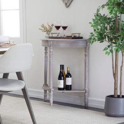 Charming Light Brown Demilune Console Table with Storage Shelf