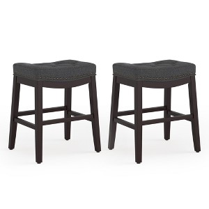 Arceso Bar Stools, 24 Inch Fabric Counter Height Bar Stools, Saddle Barstools for Kitchen Island with Nailhead Trim Tufted Button - 1 of 4