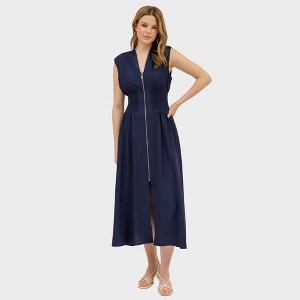 August Sky Women's Front Zipper Smocked Midi Dress - 1 of 4