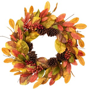 Northlight Leaves and Berries Twig Artificial Thanksgiving Wreath - 26" - 1 of 4