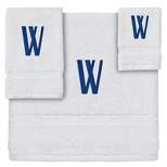 Juvale 3 Piece Letter W Monogrammed Bath Towels Set, White Cotton Bath Towel, Hand Towel, and Washcloth w Blue Embroidered Initial W for Wedding Gift