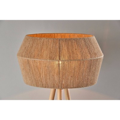 Natural Wood Tripod Floor Lamp with Geometric Shade
