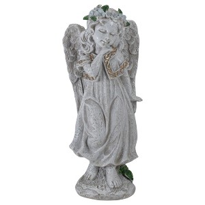 Northlight 10" Standing Angel with Floral Crown Outdoor Garden Statue - 1 of 4