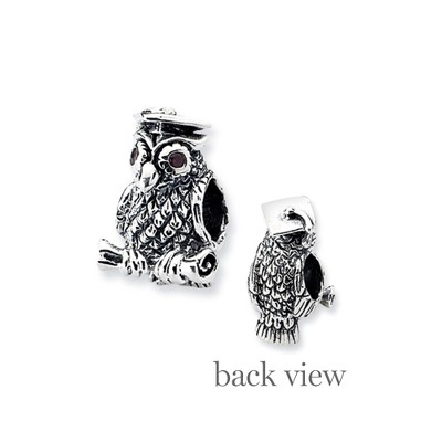 Black Bow Jewelry Sterling Silver and CZ Wise Owl Bead Charm