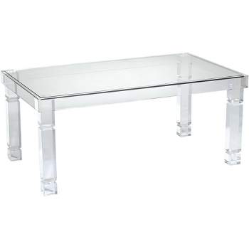 55 Downing Street Marley Modern Acrylic Rectangular Coffee Table 42" x 24" Clear Tempered Glass Tabletop for Living Room Bedroom Bedside Entryway Home