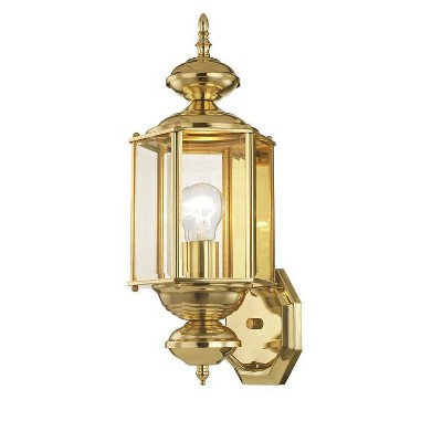 Polished Brass Outdoor Lantern Sconce with Clear Beveled Glass