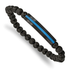 Chisel Stainless Steel Brushed and Black and Blue IP-plated with 6mm Lava Stone Beaded Stretch Bracelet - 1 of 4