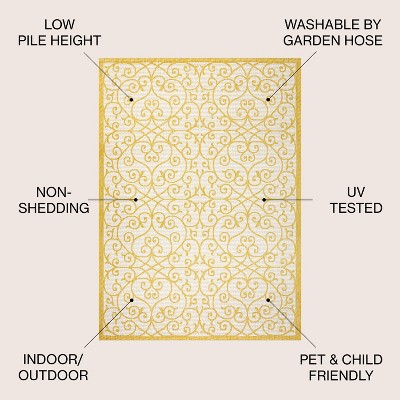Madrid Cream and Yellow Filigree 5' x 7' Synthetic Rug