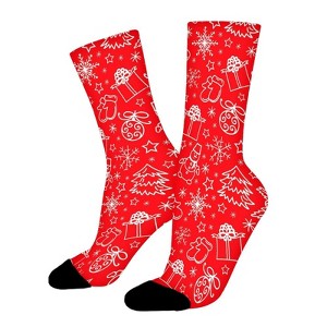 Christmas Red Women Printed Crew Socks Funny Funky Socks Soft Polyester Novelty Gifts for Artists Men - 1 of 1