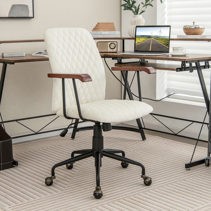 Costway Velvet Home Office Chair Swivel Adjustable Task Chair w/ Wooden Armrest, 2 of 11