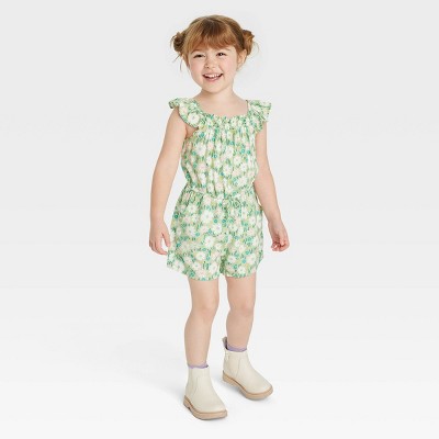 Image of Toddler Girls' Floral Romper - Cat & Jack™ Olive Green 12M