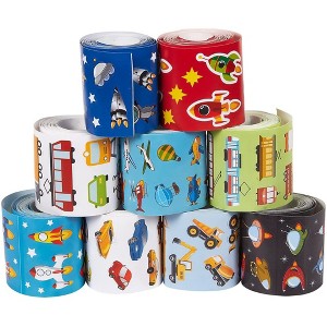 Juvale 9 Rolls 3000+ Transportation Stickers for Kids Birthday Party Favors, Spaceships Rockets Cars Trains Stickers - 1 of 4