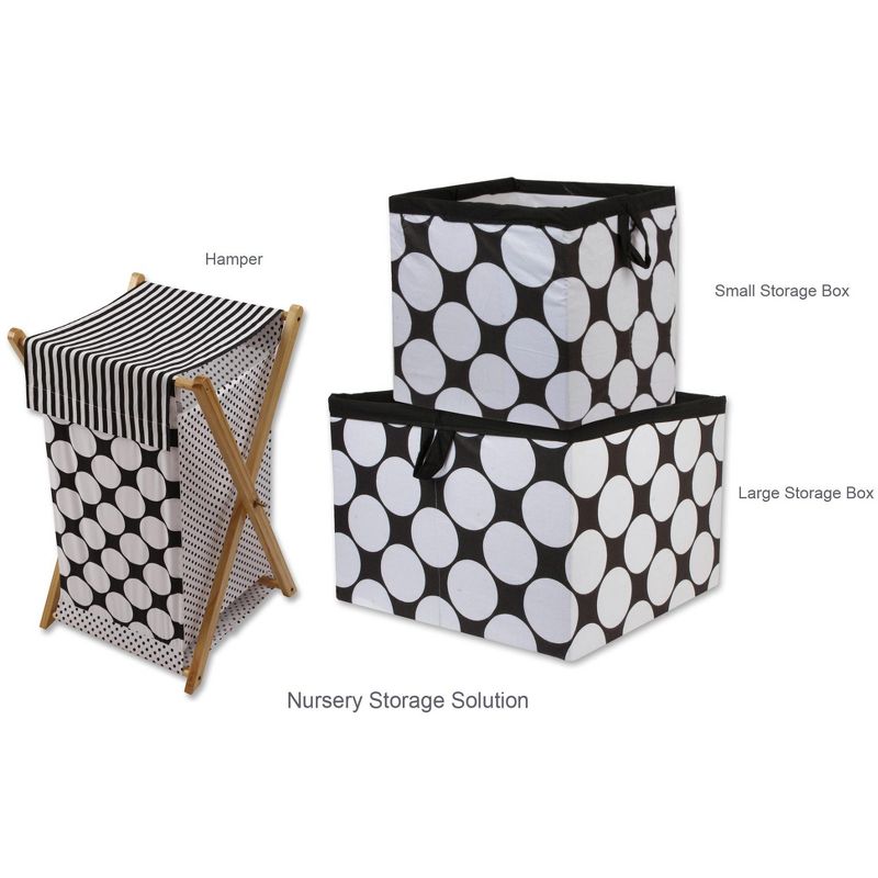 Bacati - Dots/Pin Stripes Black/White Laundry Hamper with Wooden Frame, 3 of 5