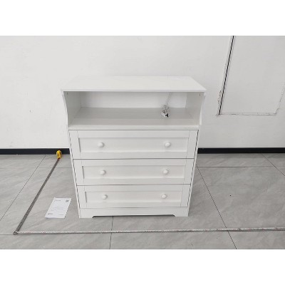 3-Drawer Wood Dresser w/Charging & Lights - Narrow Nightstand, Bedside Chest for Bedroom, Hallway, Living Room