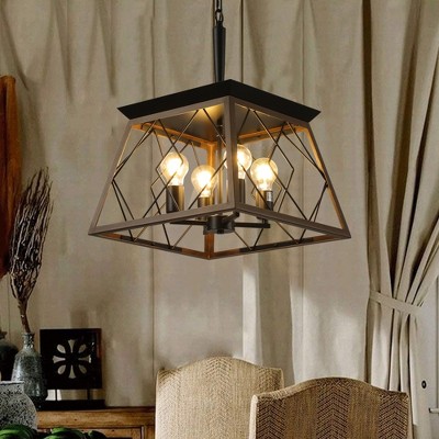 Skran 16" Walnut Industrial 4-Light Pendant Chandelier,  Adjustable Hanging Light, for Dining Room, Kitchen, Living Room (No Bulbs)