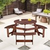Chic Crate-6-Seater Round Picnic Table – Outdoor Table & Bench Set with Built-In Benches & Umbrella Hole, Garden, Patio & Backyard, Teak Brown - 4 of 4