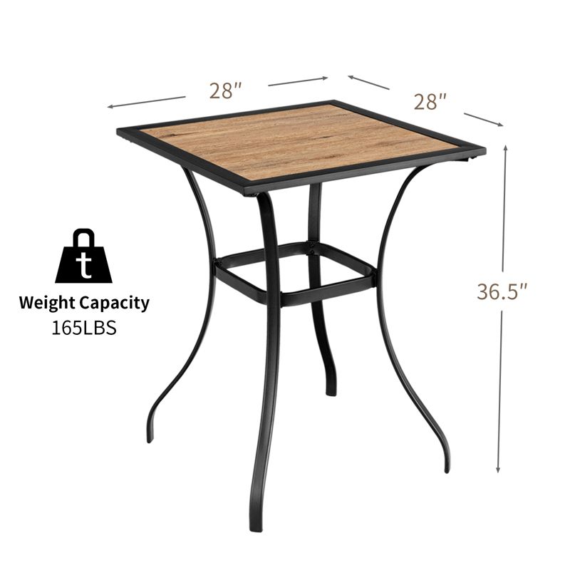Tangkula 28" Patio Bar Height Table Coffee Table Outdoor Steel Square Bar Table W/ Reinforced Steel Structure, 4 of 7