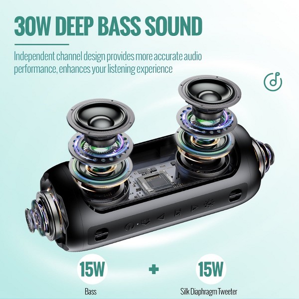 Altavoz Bluetooth portátil VEAT00L, altavoz flotante a prueba de polvo, sonido estéreo inalámbrico de 30 W con luces LED dinámicas, resistente al agua IPX7 2