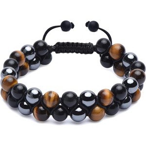 Triple Protection Bracelet, Genuine Tigers Eye Black Obsidian and Hematite 8mm Beads Bracelet - 1 of 4