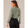 INSPIRE CHIC Women's Elegant Contrast Piping Round Neck Button Front Long Sleeve Tweed Blazer - 3 of 4