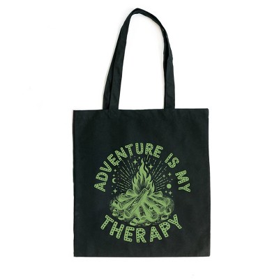 City Creek Prints Adventure Is My Therapy Canvas Tote Bag - 15x16 - Black