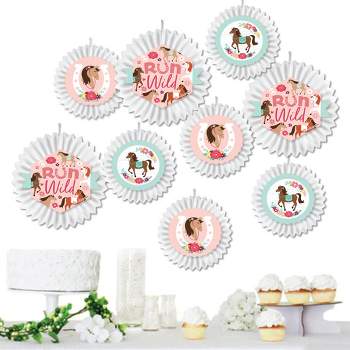 Big Dot of Happiness Run Wild Horses - Hanging Pony Birthday Party Tissue Decoration Kit - Paper Fans - Set of 9