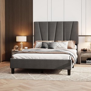 Jojoka Bed Frame with Headboard Adjustable,Modern Velvet Upholstered Platform Bed Frame with Wooden Slat Support - 1 of 4