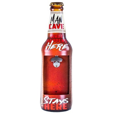 Man Cave Bottle Opener and Cap Catcher Dark Red - Crystal Art Gallery